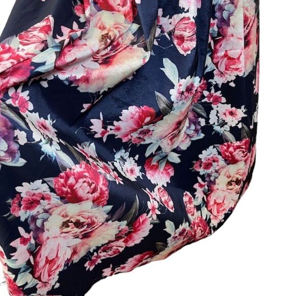 PROMGIRL Formal Maxi Skirt Lined Navy Floral Print Side Zipper Size Medium - Picture 3 of 11